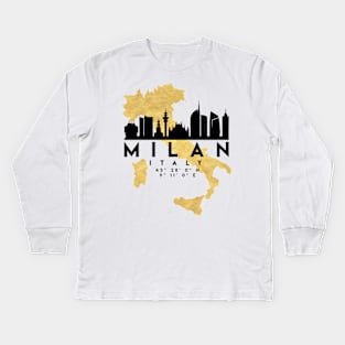 Milan Italy Skyline Map Art Kids Long Sleeve T-Shirt